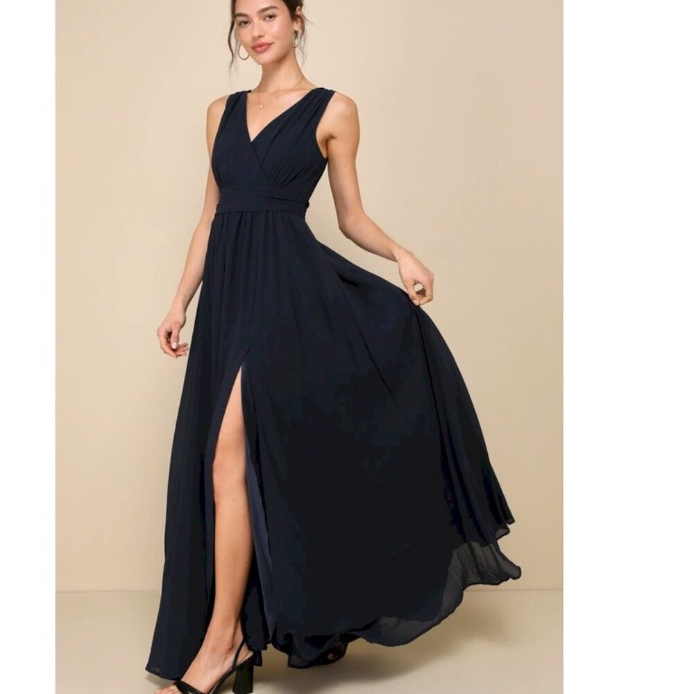 Lulus Thoughts of Hue Dark Navy Blue Surplice Maxi Dress Size XL NWOT